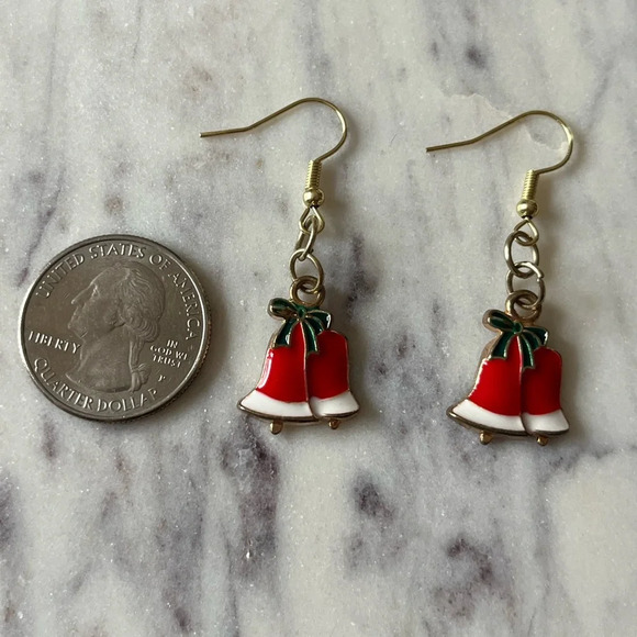 Festive Christmas Bells Dangle Earrings | silver tone - Picture 4 of 4